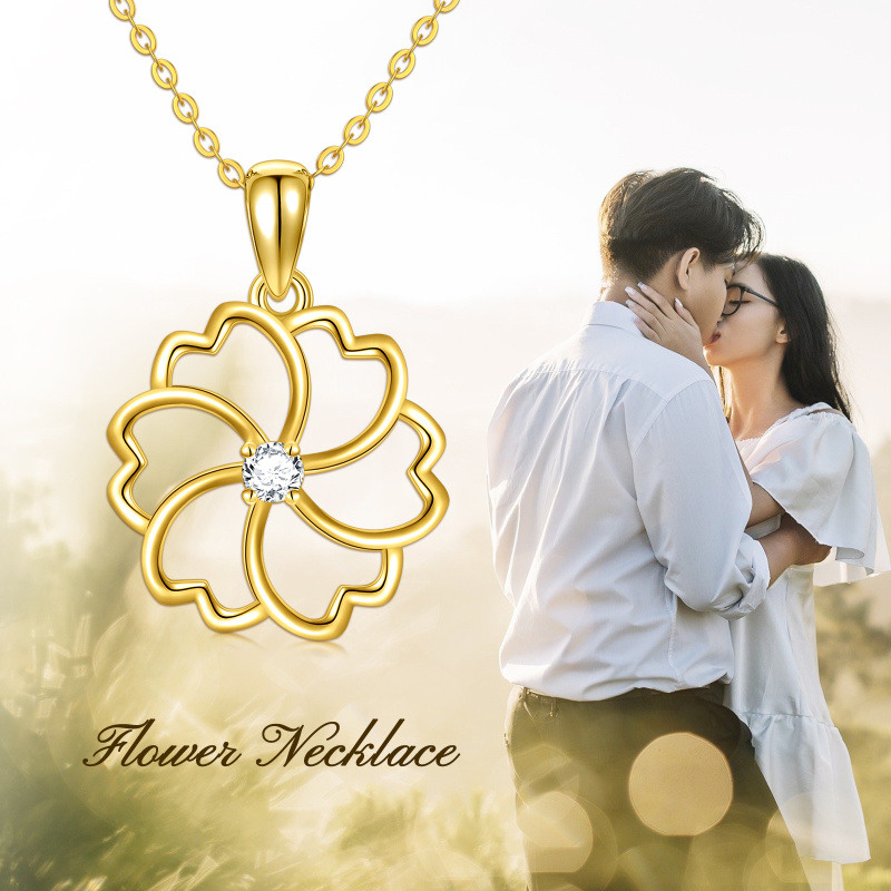 18K Rose Gold Cubic Zirconia Birth Flower Pendant Necklace-6