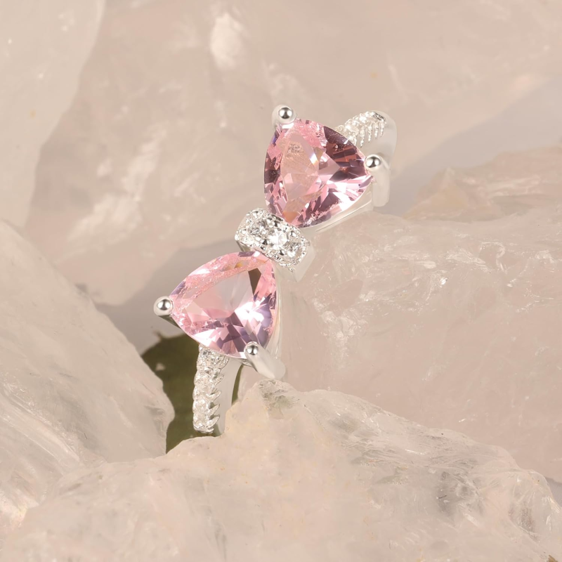 Anillo de lazo de oro rosa de 10 quilates con circonita cúbica-4