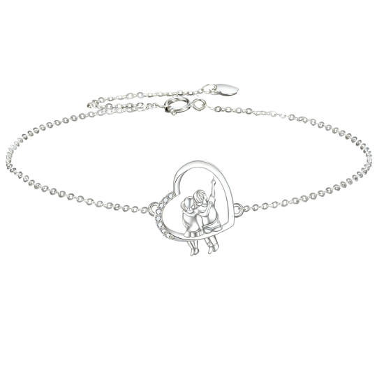Armband met bedeltjes van 10 karaats witgoud, bezet met zirkonia en een hartje met de tekst 