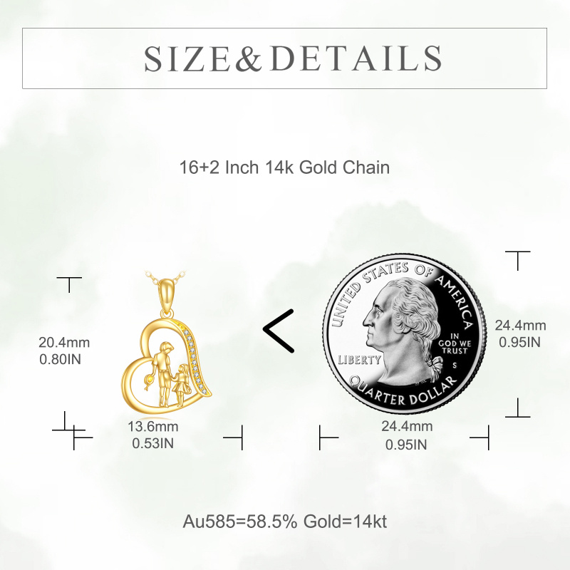 Halskette aus 18-karätigem Gold mit Zirkonia-Anhänger „Bruder und Schwester“ und Herzanhänger-6