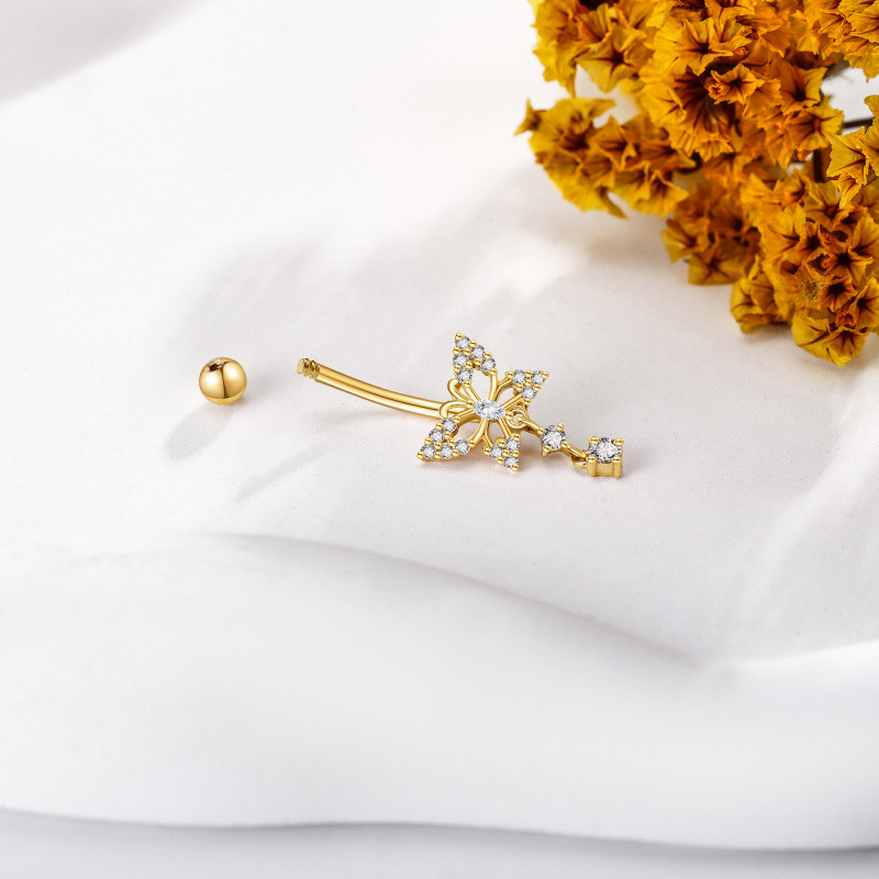 10K White Gold Cubic Zirconia Butterfly Belly Button Ring-4