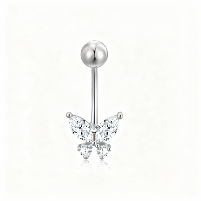 Piercing para el ombligo de mariposa con circonita cúbica en oro blanco de 10 quilates-4