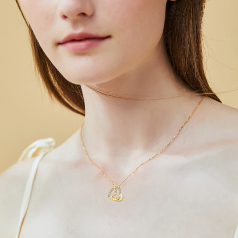 Collier pour femme en or 18 carats avec papillon, chat et cœur en zircon cubique-2