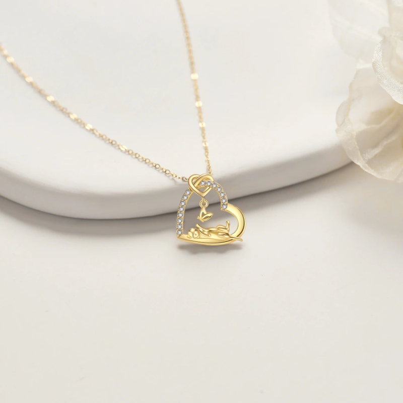 Collier pour femme en or 18 carats avec papillon, chat et cœur en zircon cubique-4