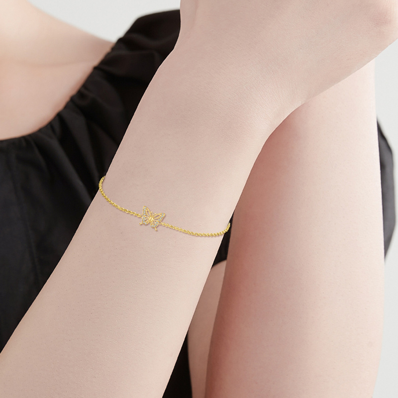 10K Gold Cubic Zirconia Butterfly Charm Bracelet-3