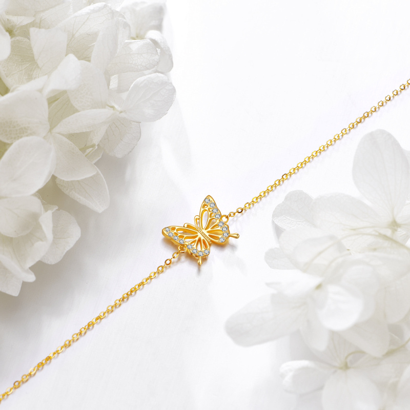 10K Gold Cubic Zirconia Butterfly Charm Bracelet-4
