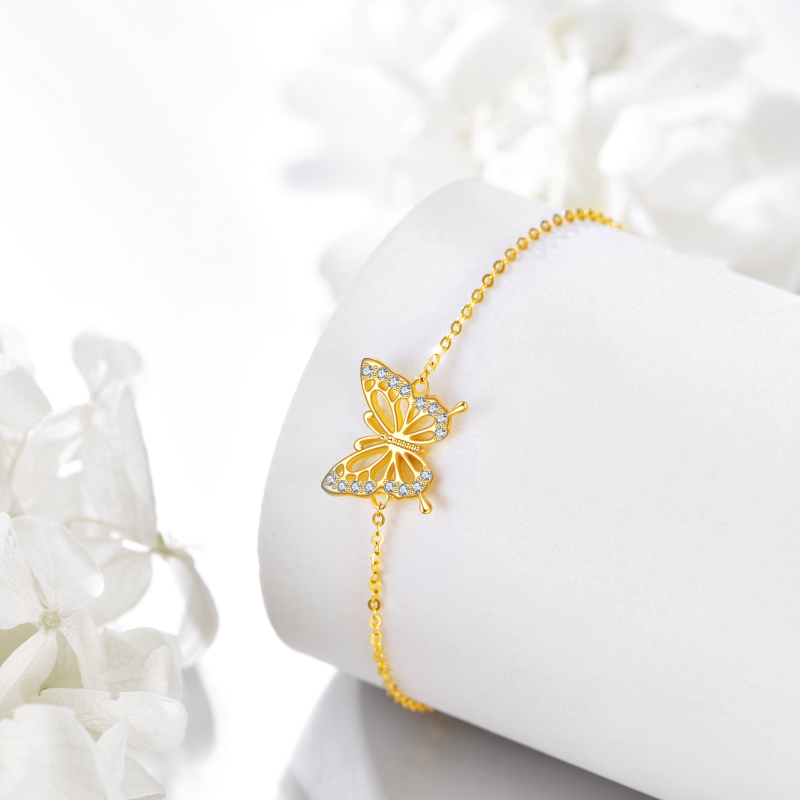 10K Gold Cubic Zirconia Butterfly Charm Bracelet-5