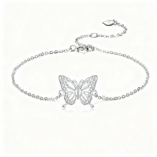 Bracciale con ciondolo a farfalla in oro bianco 10K e zirconi cubici