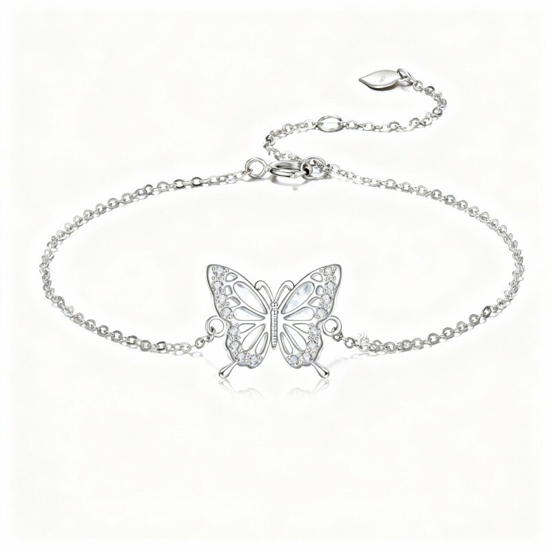Pulsera con dije de mariposa de oro blanco de 18 quilates y circonitas cúbicas-1