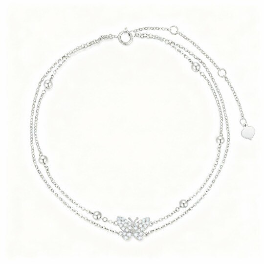 Bracciale con ciondolo a farfalla in oro bianco 10K e zirconi cubici