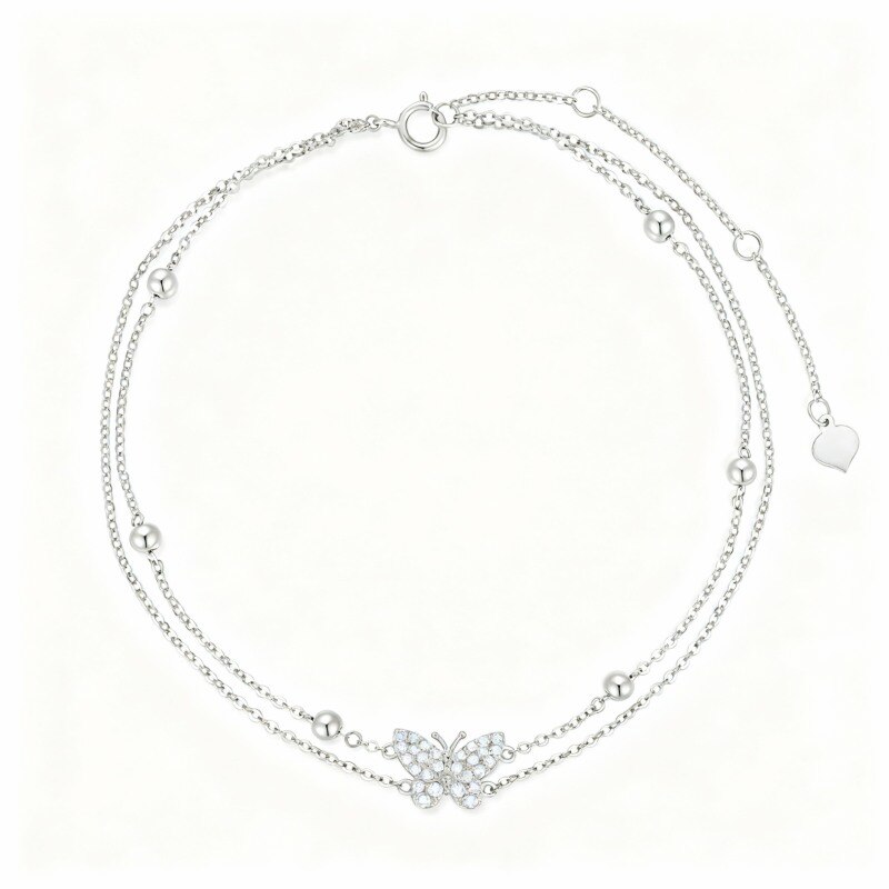18K White Gold Cubic Zirconia Butterfly Charm Bracelet-1