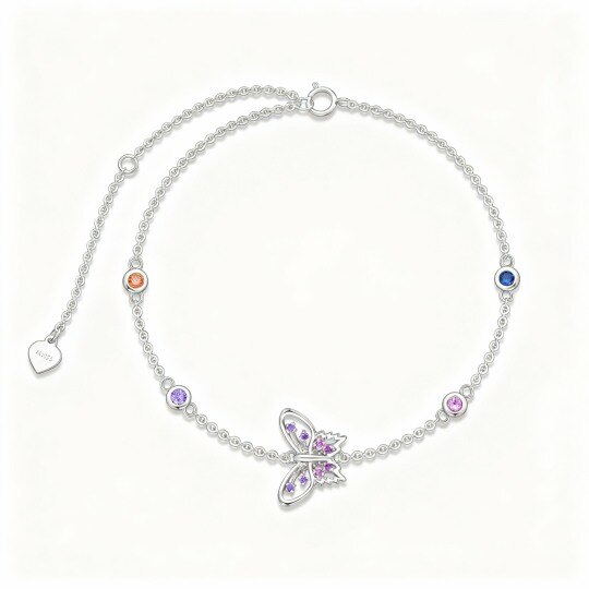 Pulsera con dije de mariposa de oro blanco de 10 quilates y circonitas cúbicas