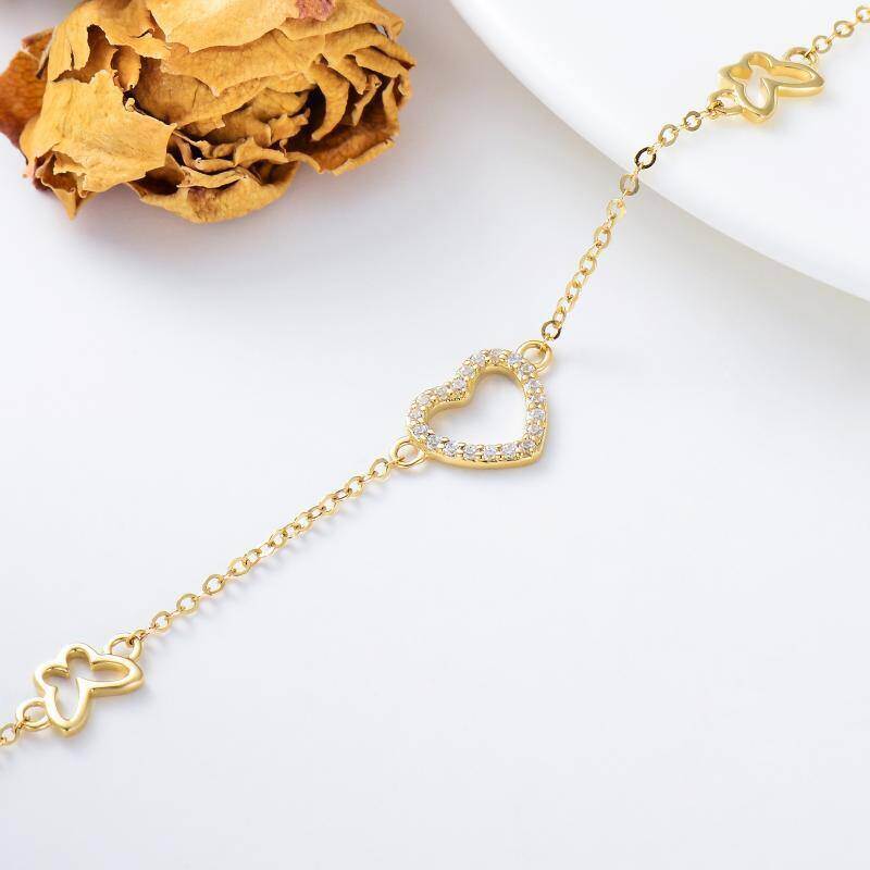 Pulsera de oro rosa de 10 quilates con dije de mariposa y corazón y circonitas cúbicas-4