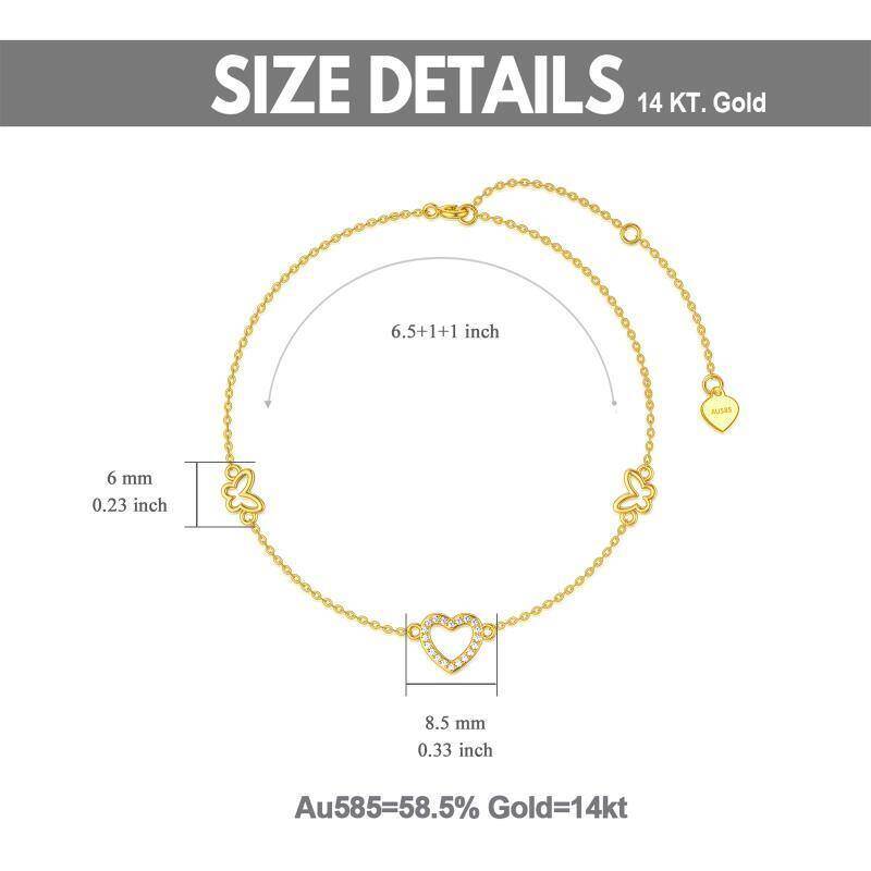 Pulsera de oro rosa de 10 quilates con dije de mariposa y corazón y circonitas cúbicas-5