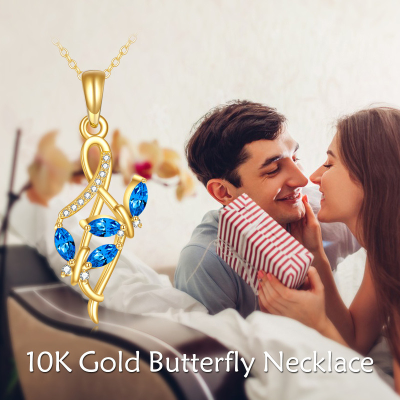 Collier pendentif papillon et symbole de l'infini en or blanc 10 carats et zircon cubique-6