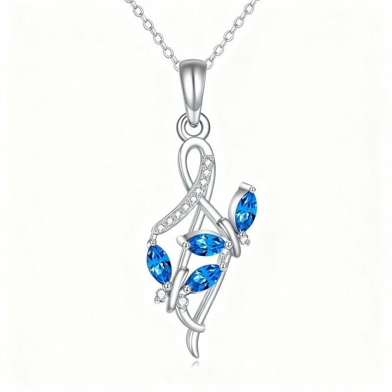 Collier pendentif papillon et symbole de l'infini en or blanc 10 carats et zircon cubique-1