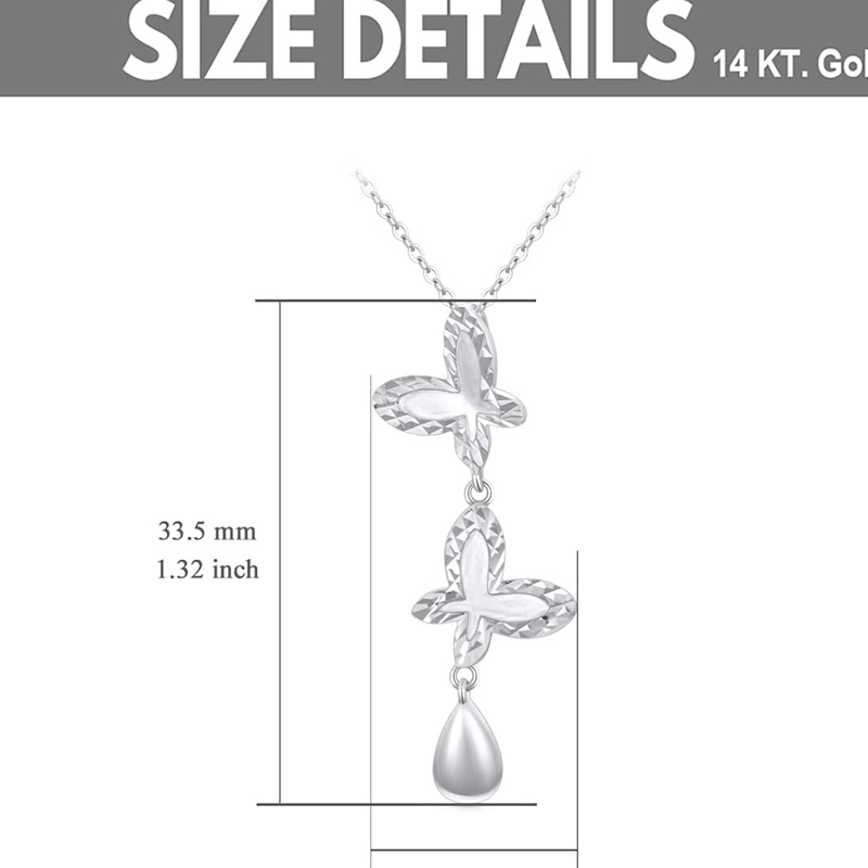 Collar en Y no ajustable de oro blanco de 18 quilates con mariposa y circonitas cúbicas para mujer-5