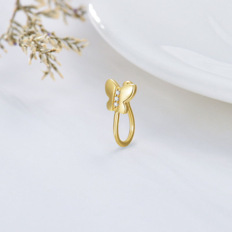 Anillo nasal de mariposa con circonita cúbica en oro blanco de 14 quilates-4