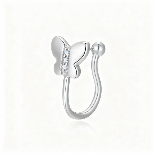 Anillo nasal de mariposa con circonita cúbica en oro blanco de 10 quilates