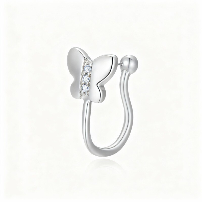 Anillo nasal de mariposa con circonita cúbica en oro blanco de 14 quilates-1