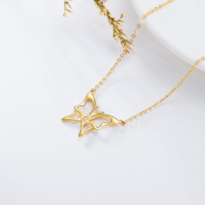Halskette mit Schmetterlingsanhänger aus 18-karätigem Gold und Zirkonia-4