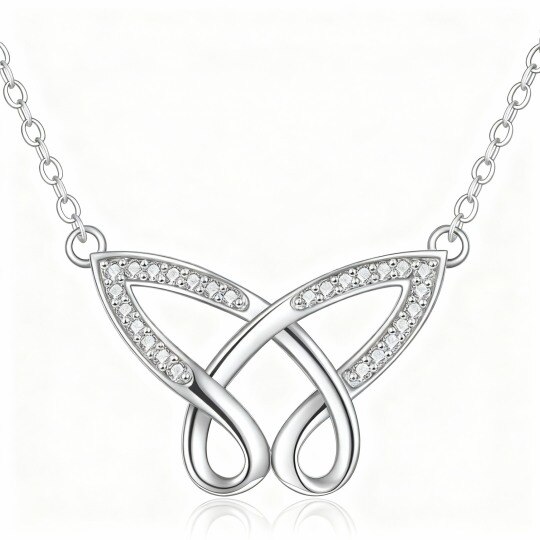 Collier pendentif papillon en or blanc 10 carats et zirconiums cubiques