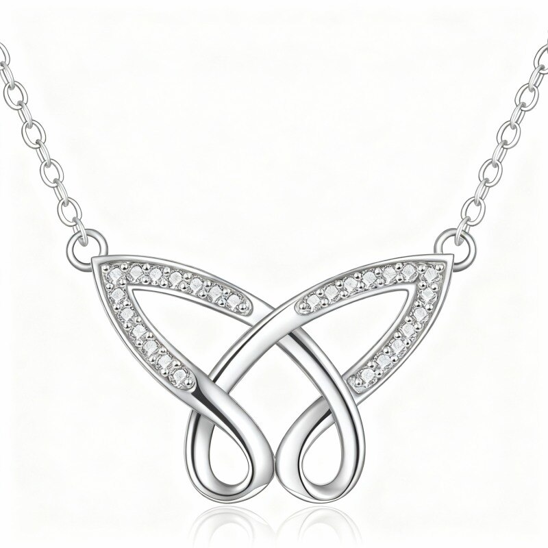Collier pendentif papillon en or blanc 14 carats et zirconiums cubiques-1
