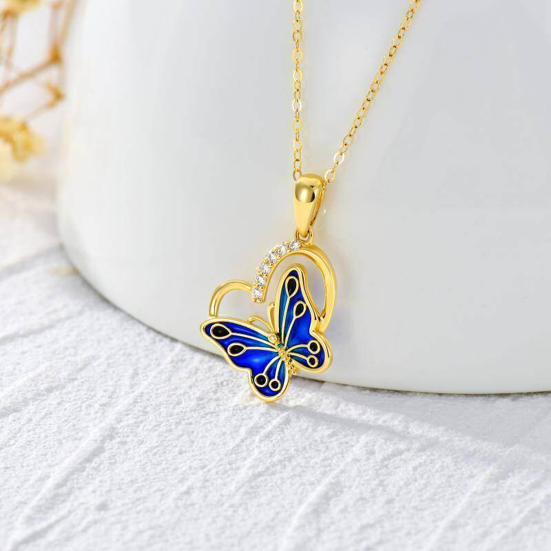 14K Rose Gold Cubic Zirconia Butterfly Pendant Necklace-3