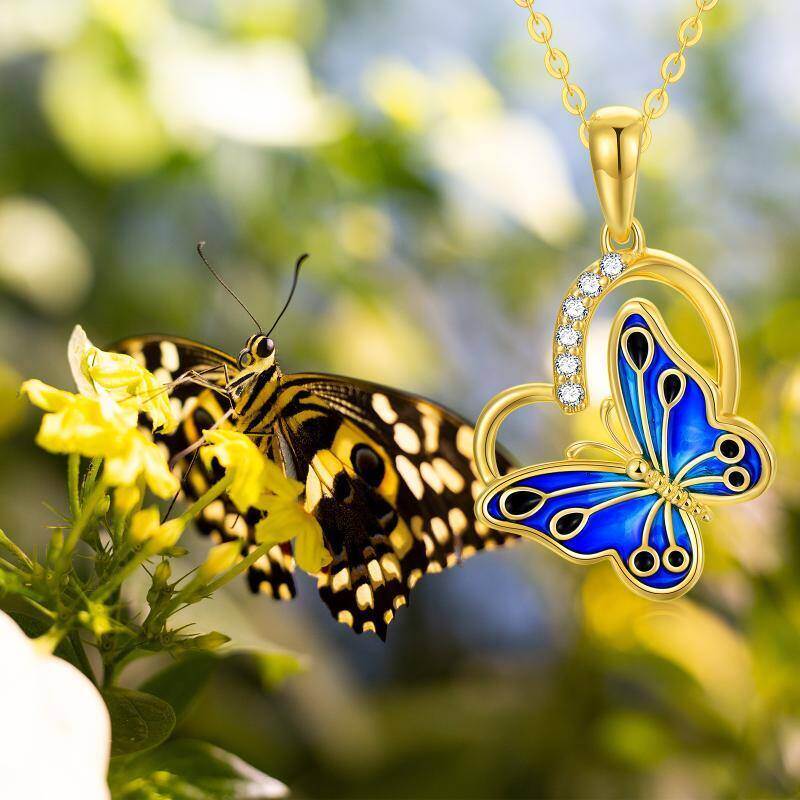 14K Rose Gold Cubic Zirconia Butterfly Pendant Necklace-6