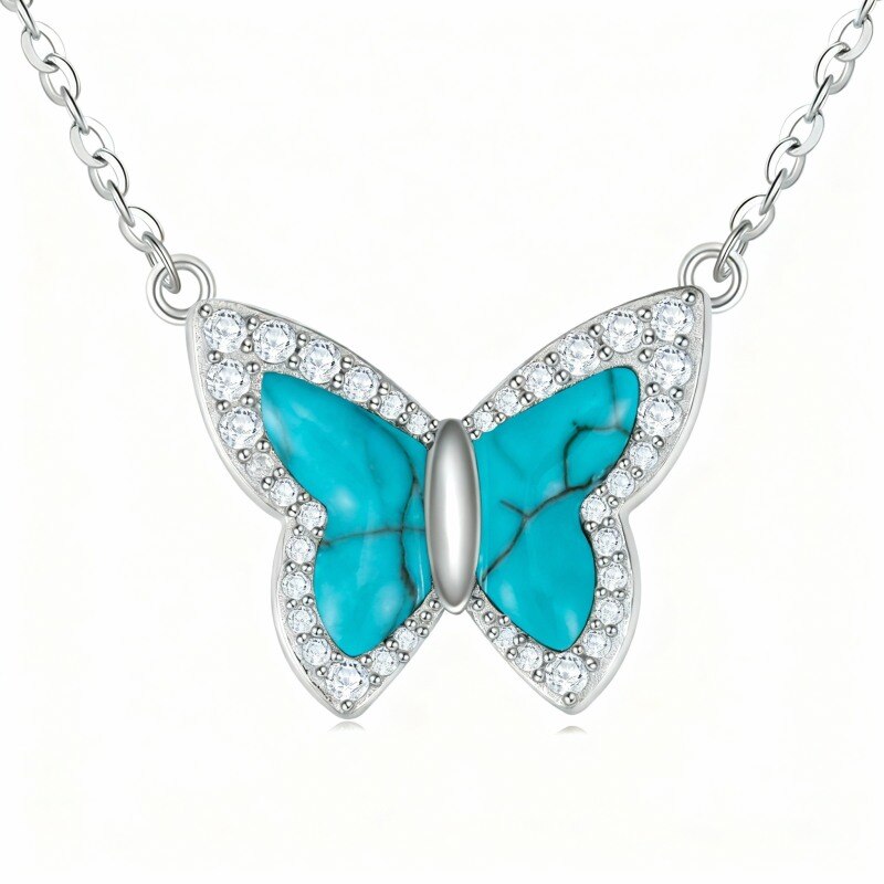 Collar con colgante de mariposa de oro blanco de 10 quilates y circonitas cúbicas-1