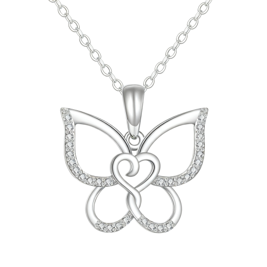 Colar com pendente de borboleta em ouro branco 18K e zircónias cúbicas