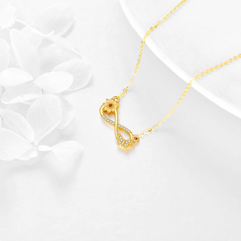 Collier pendentif papillon tournesol en or 10 carats avec zircon cubique et symbole de l'infini-4