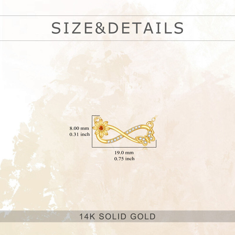 Collier pendentif papillon tournesol en or 10 carats avec zircon cubique et symbole de l'infini-5