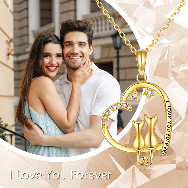 Halskette mit Anhänger aus 14-karätigem Roségold mit Zirkonia in Katzen-, Herz- und Sternform und eingraviertem Wort-4