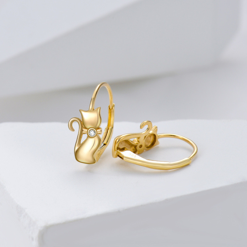 10K Rose Gold Cubic Zirconia Cat Hoop Earrings-4