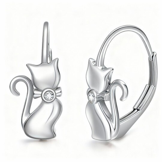 10K White Gold Cubic Zirconia Cat Hoop Earrings