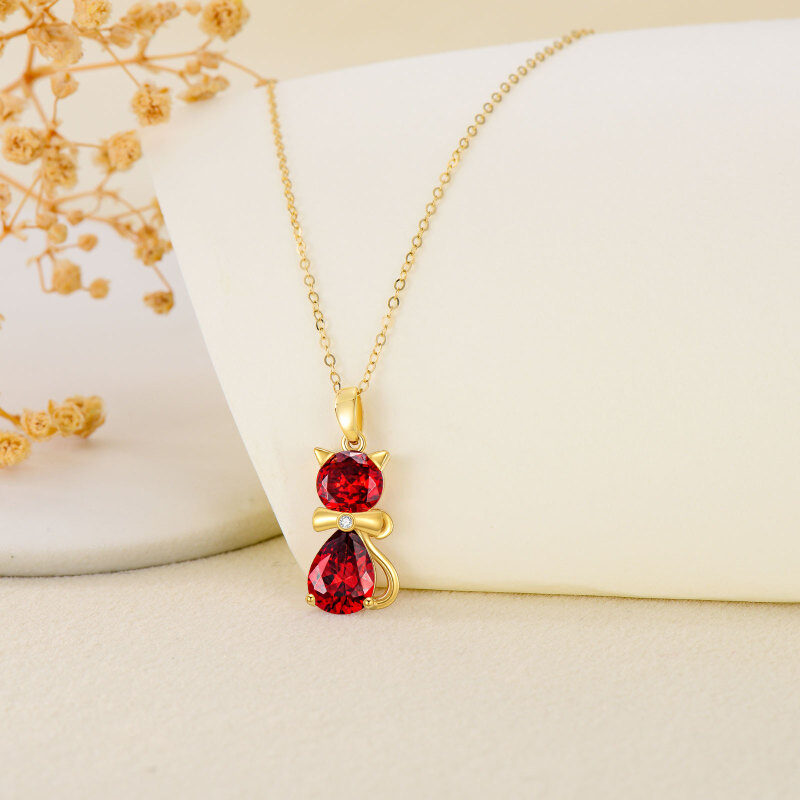 14K Gold Cubic Zirconia Cat Pendant Necklace-4