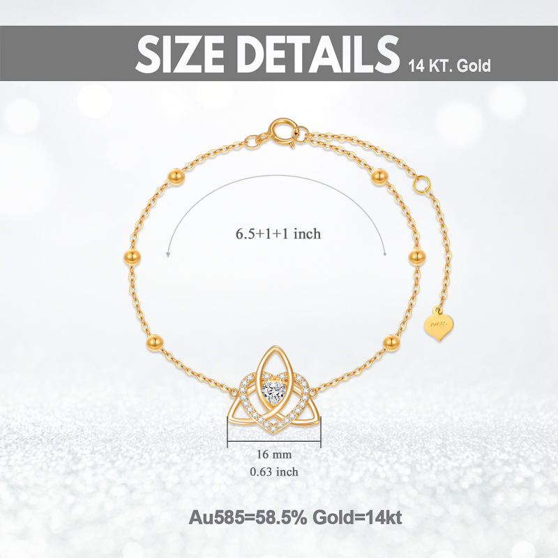 18K Gold Cubic Zirconia Celtic Knot Charm Bracelet-4
