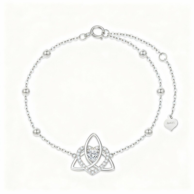 14K White Gold Cubic Zirconia Celtic Knot Charm Bracelet-1