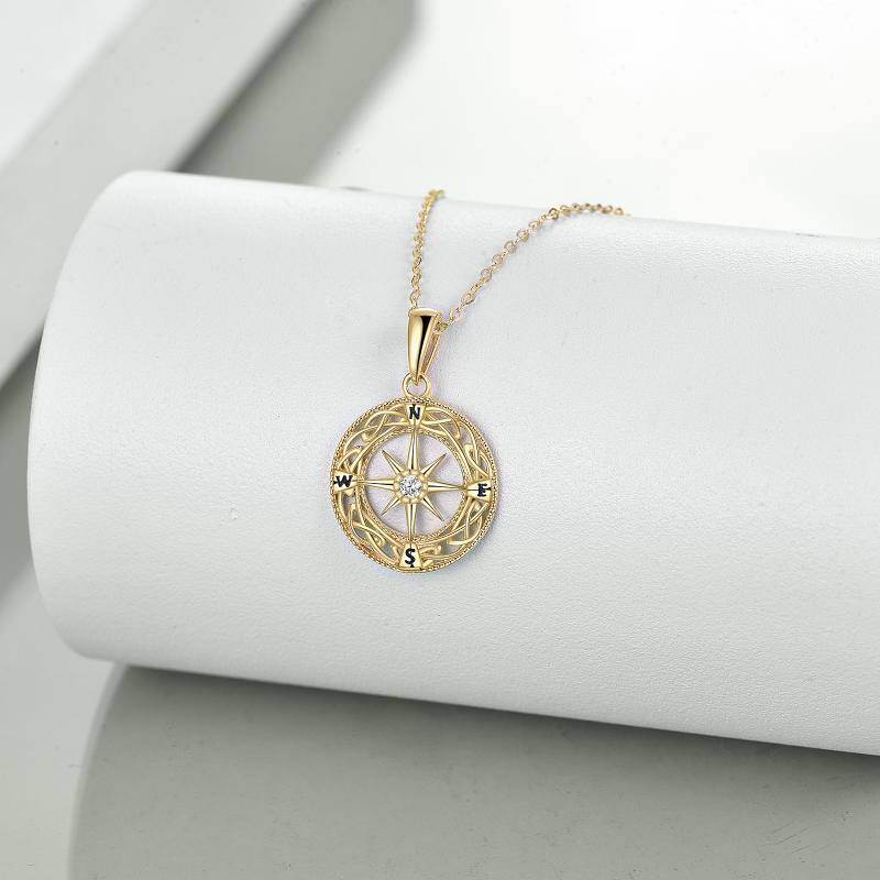 Halskette aus 18-karätigem Roségold mit keltischem Knoten- und Kompassanhänger aus Zirkonia-4