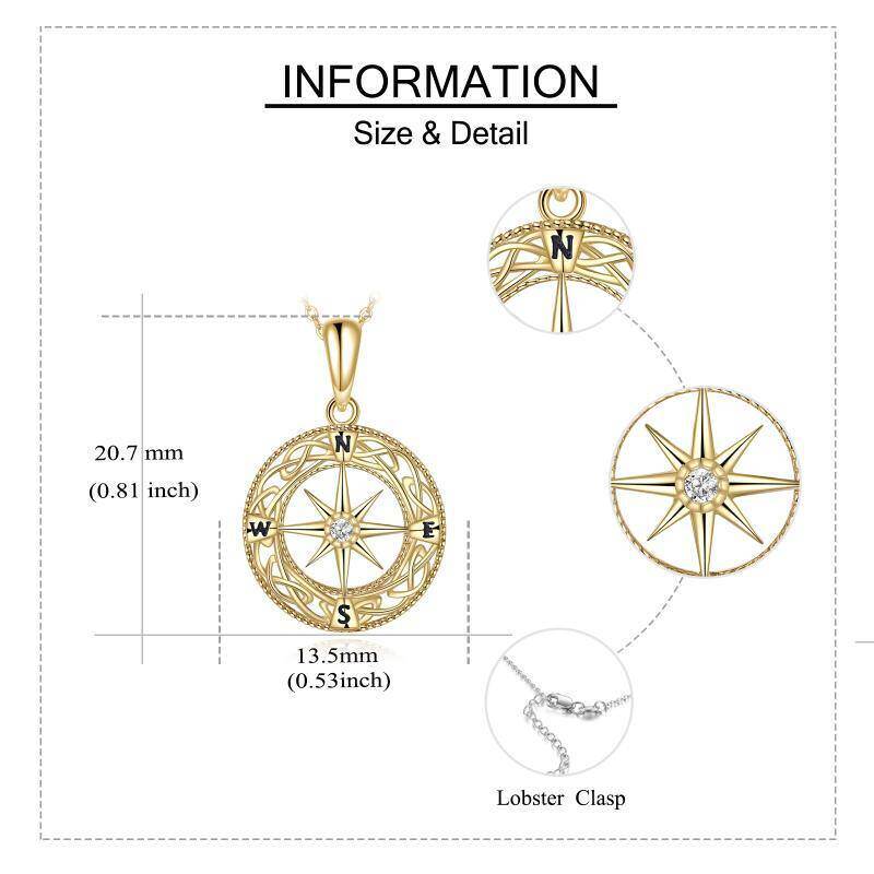 Halskette aus 18-karätigem Roségold mit keltischem Knoten- und Kompassanhänger aus Zirkonia-6