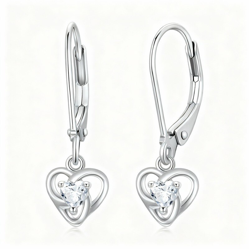 9K White Gold Cubic Zirconia Celtic Knot & Heart Lever-back Earrings-20