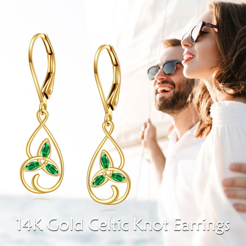 Boucles d'oreilles à fermoir à levier en or rose 14 carats et zirconiums cubiques, motif nœud celtique-6