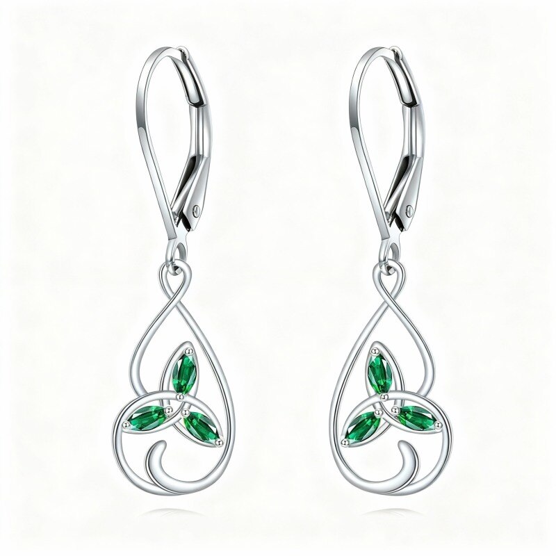 10K White Gold Cubic Zirconia Celtic Knot Lever-back Earrings-12