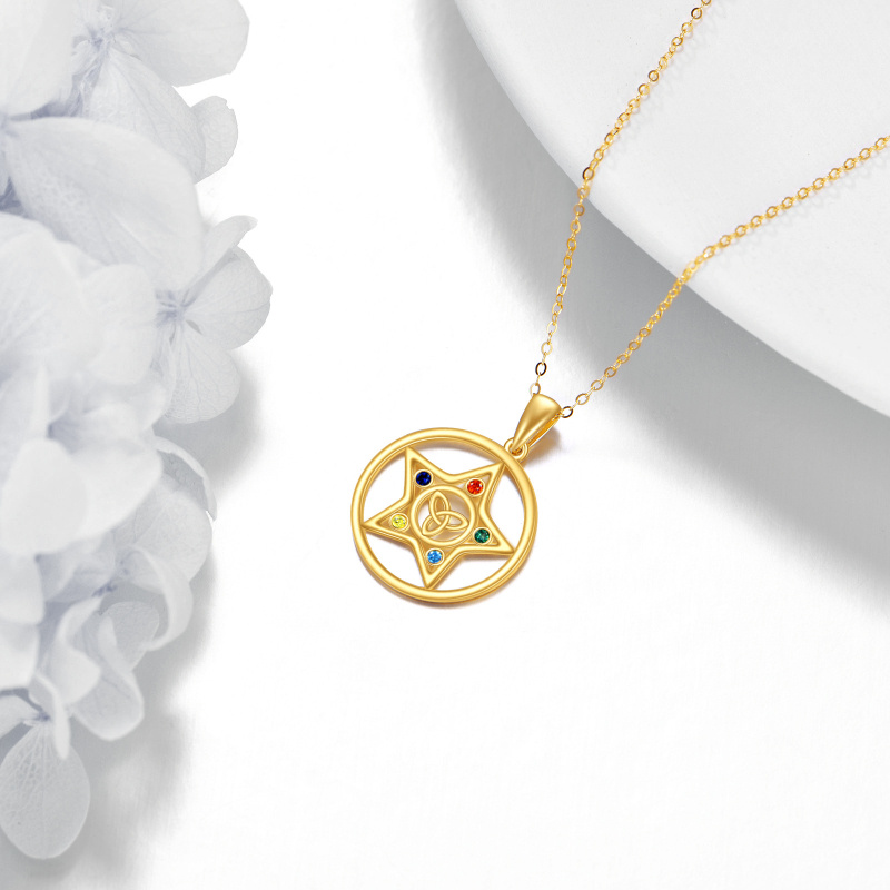 Collar de oro de 14 quilates con circonitas cúbicas, nudo celta y estrella redonda para mujer-3