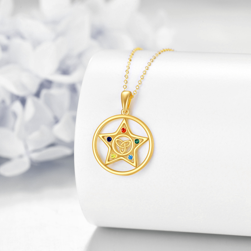 Collar de oro de 14 quilates con circonitas cúbicas, nudo celta y estrella redonda para mujer-4