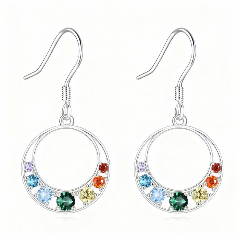 Pendientes colgantes de chakras con circonitas cúbicas en oro blanco de 14 quilates-1