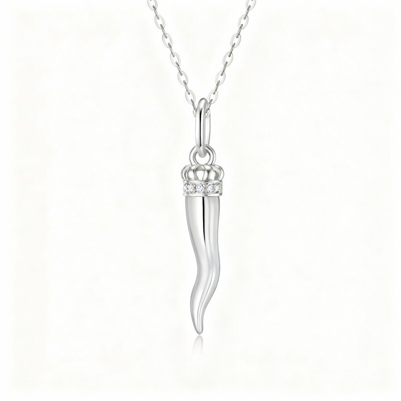 Collier pendentif piment en or blanc 10 carats et zircon cubique-16