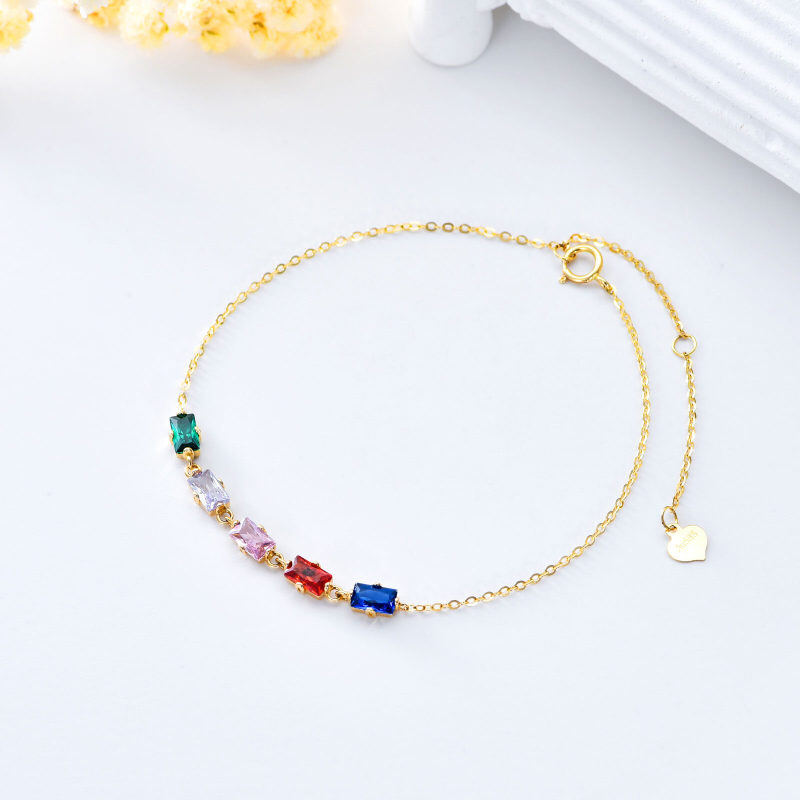 Pulsera con dije circular de circonita cúbica de oro de 10 quilates-3