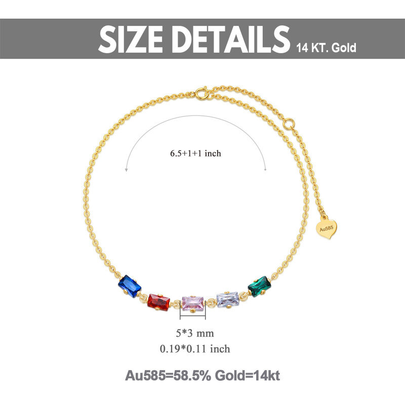 Pulsera con dije circular de circonita cúbica de oro de 10 quilates-5